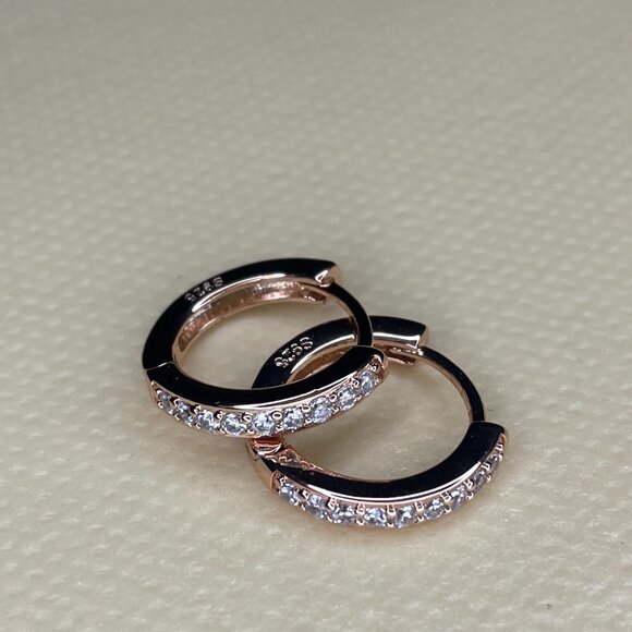 Rose Gold Pave Huggie Hoops - 925 - Picture 1 of 3